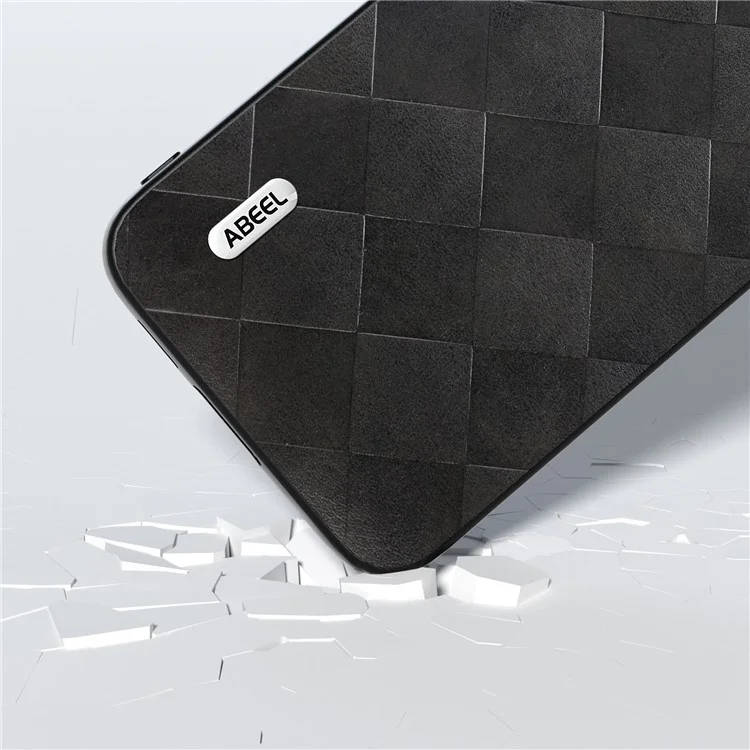 ABEEL For Samsung Galaxy S23 FE Grid Texture Anti-drop Case PU Leather Coated PC+TPU Phone Cover - Black