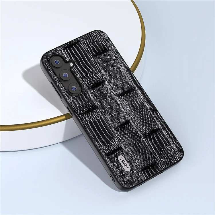 ABEEL Für Samsung Galaxy S23 FE Mahjong Textur Kratzfester Fall Echtes Rindsleder+PC+TPU Handy-Cover - Schwarz