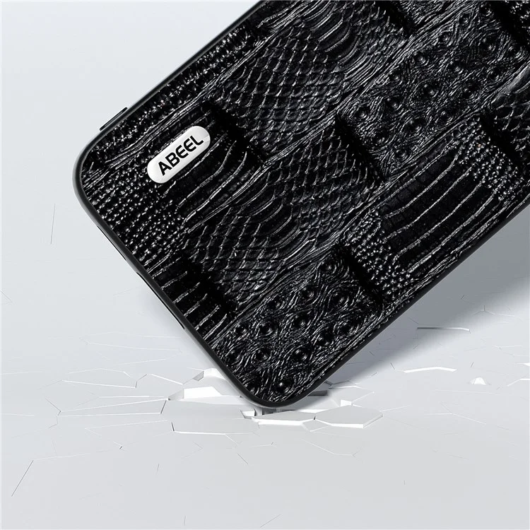 ABEEL Für Samsung Galaxy S23 FE Mahjong Textur Kratzfester Fall Echtes Rindsleder+PC+TPU Handy-Cover - Schwarz