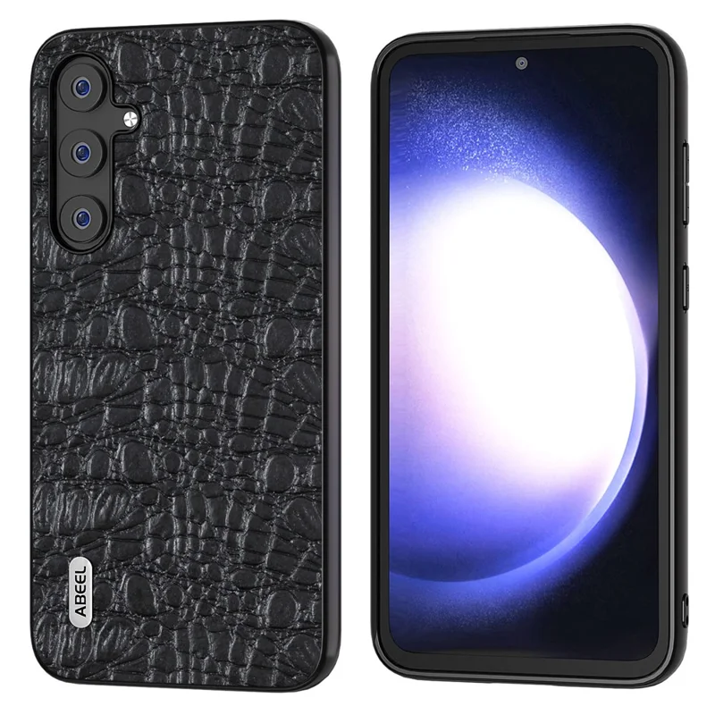 ABEEL Для Samsung Galaxy S23 FE Genuine Cow Leather Coated PC+TPU Anti-scratch Cover Canopy Texture Phone Case - Black