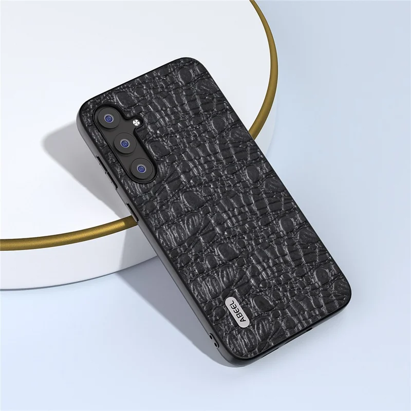 ABEEL Для Samsung Galaxy S23 FE Genuine Cow Leather Coated PC+TPU Anti-scratch Cover Canopy Texture Phone Case - Black