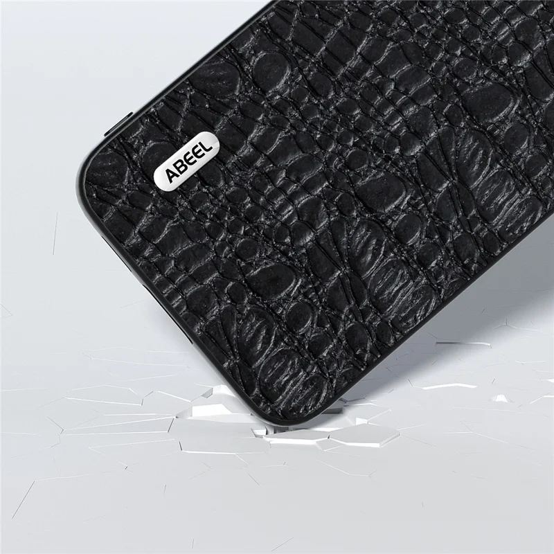 ABEEL Для Samsung Galaxy S23 FE Genuine Cow Leather Coated PC+TPU Anti-scratch Cover Canopy Texture Phone Case - Black
