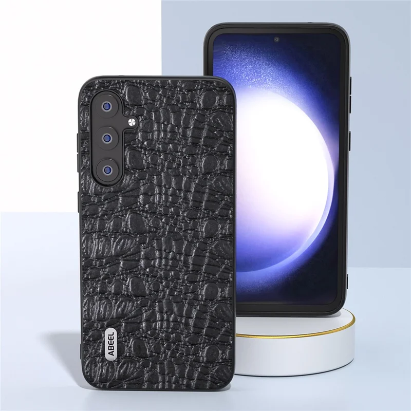 ABEEL Для Samsung Galaxy S23 FE Genuine Cow Leather Coated PC+TPU Anti-scratch Cover Canopy Texture Phone Case - Black