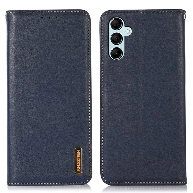 KHAZNEH Per Samsung Galaxy F34 5G / M34 5G Genuine Cow Leather Stand Cover RFID Blocking Wallet Phone Case - Blu