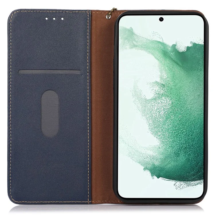 KHAZNEH Per Samsung Galaxy F34 5G / M34 5G Genuine Cow Leather Stand Cover RFID Blocking Wallet Phone Case - Blu