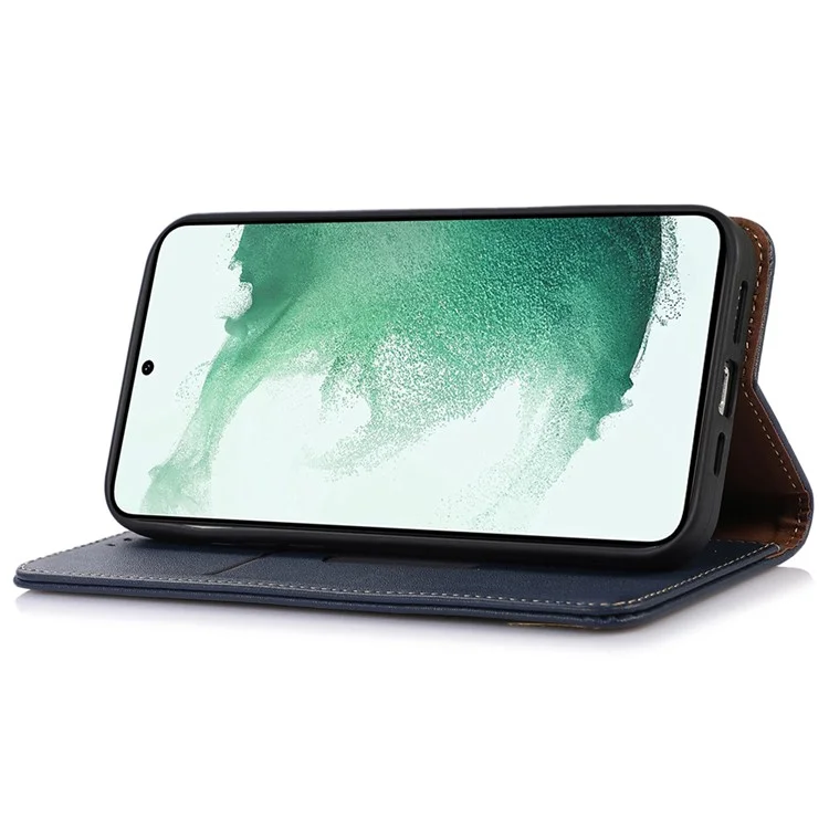KHAZNEH Per Samsung Galaxy F34 5G / M34 5G Genuine Cow Leather Stand Cover RFID Blocking Wallet Phone Case - Blu