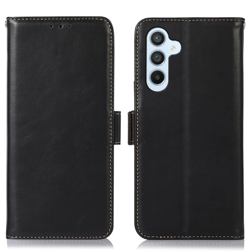 Für Samsung Galaxy F34 5G / M34 5G RFID-Blocking-Mappe mit Ständer, echtes Rindsleder, stoßfestes Handy-Etui - Schwarz