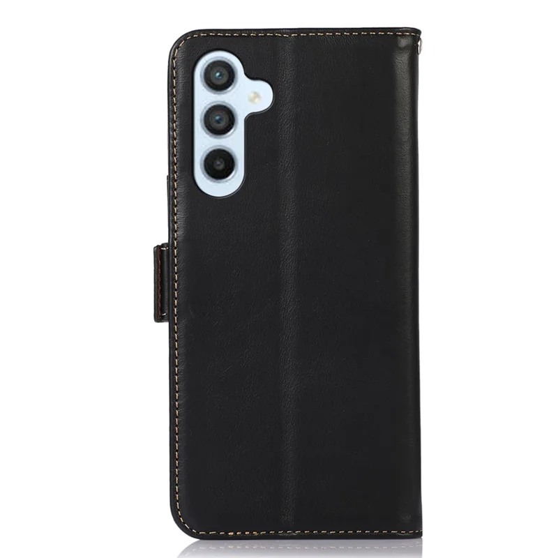 Für Samsung Galaxy F34 5G / M34 5G RFID-Blocking-Mappe mit Ständer, echtes Rindsleder, stoßfestes Handy-Etui - Schwarz