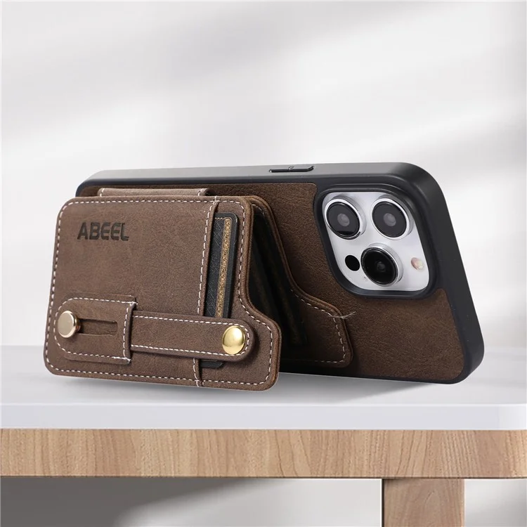 Чехол-подставка с держателем для карт ABEEL Style 01 для iPhone 15 Pro - Khaki