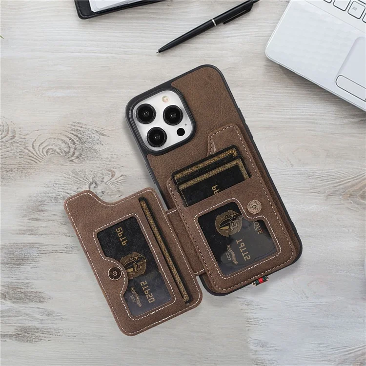 Чехол-подставка с держателем для карт ABEEL Style 01 для iPhone 15 Pro - Khaki