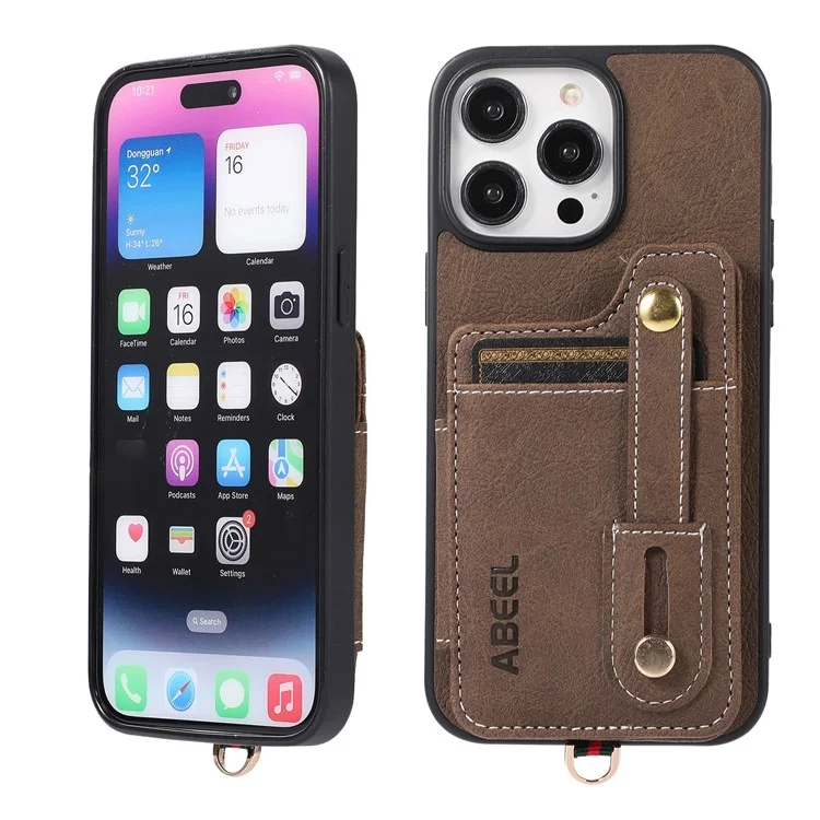 Чехол-подставка с держателем для карт ABEEL Style 01 для iPhone 15 Pro - Khaki