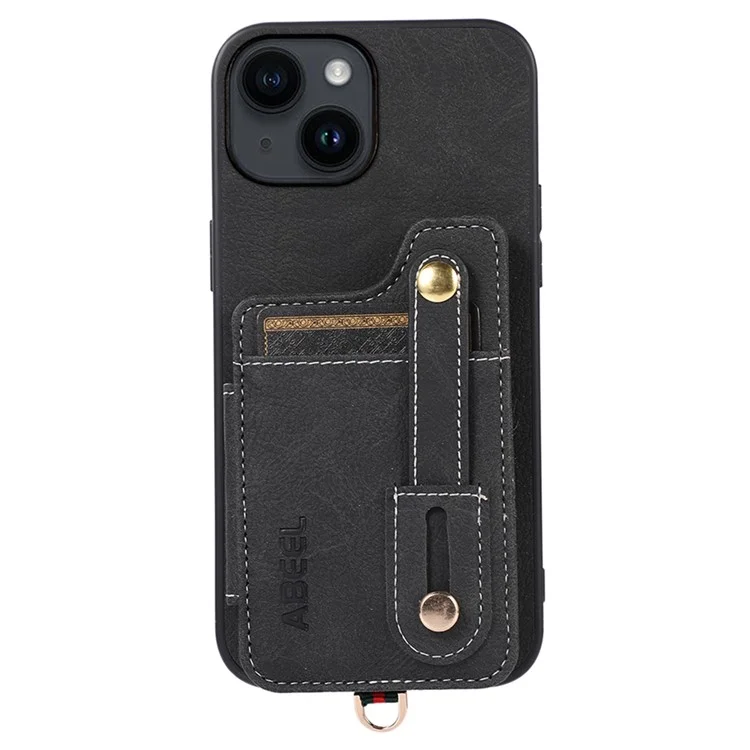 Étui de style ABEEL 01 avec béquille pour iPhone 15 en PU+TPU+PC avec porte-cartes RFID Blocking - Noir