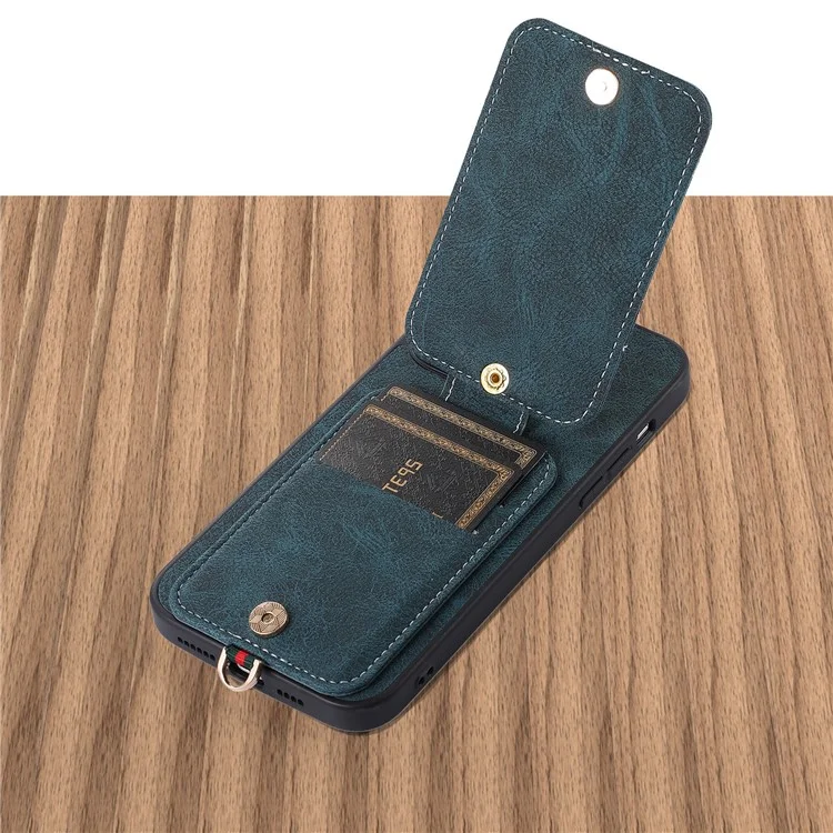 ABEEL Style 02 Kickstand Back Case für iPhone 15 Pro Max, Lederbesichert TPU+PC Kartenfächer Litchi Textur Handyhülle - Blau