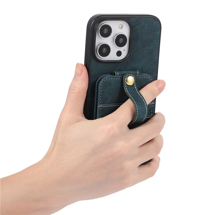 ABEEL Style 02 Kickstand Back Case für iPhone 15 Pro Max, Lederbesichert TPU+PC Kartenfächer Litchi Textur Handyhülle - Blau