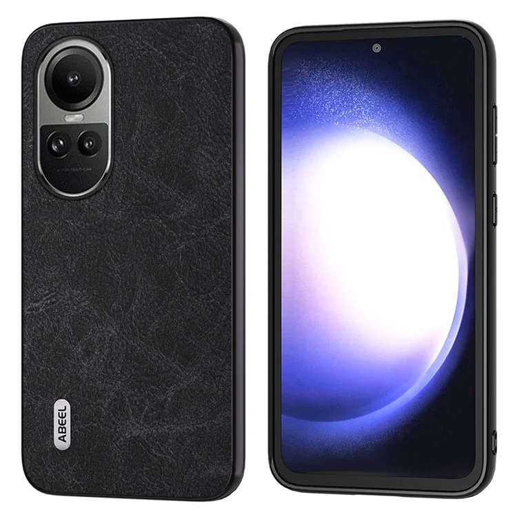 ABEEL Pour Oppo Reno10 Pro 5G (Global) / Reno10 5G (Global) Coque arrière texturée en peau de litchi PU Cuir+PC+TPU Anti-chute - Noir