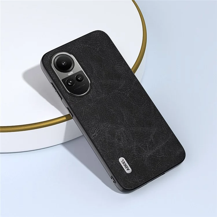 ABEEL Pour Oppo Reno10 Pro 5G (Global) / Reno10 5G (Global) Coque arrière texturée en peau de litchi PU Cuir+PC+TPU Anti-chute - Noir