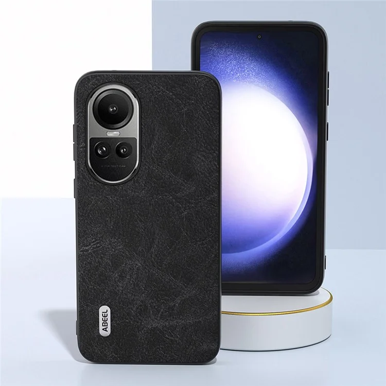 ABEEL Pour Oppo Reno10 Pro 5G (Global) / Reno10 5G (Global) Coque arrière texturée en peau de litchi PU Cuir+PC+TPU Anti-chute - Noir