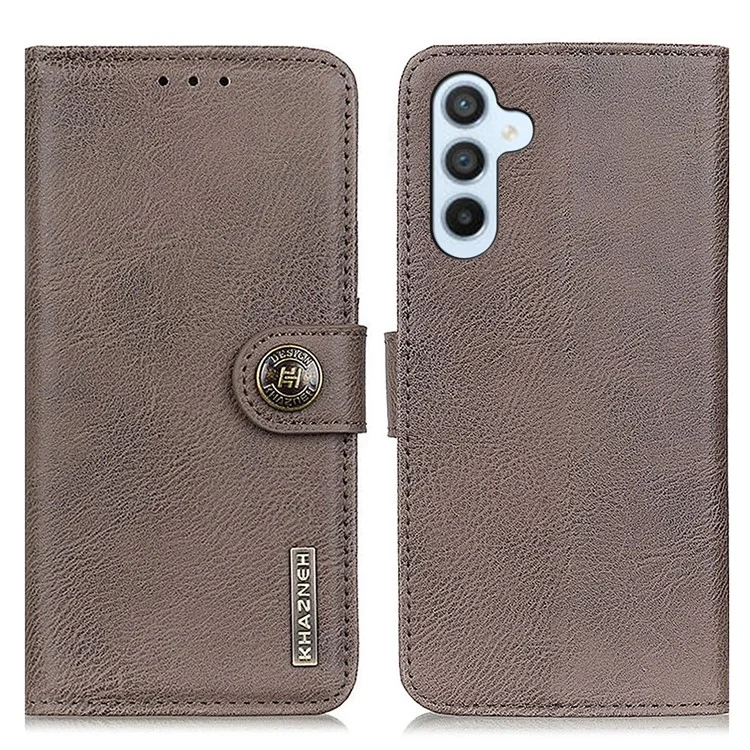 KHAZNEH Telefon-Ledertasche für Samsung Galaxy F34 5G / M34 5G, Geldbörse Ständer Rindsleder Textur Telefonhülle - Khaki