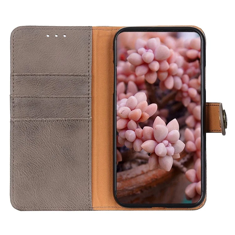 KHAZNEH Telefon-Ledertasche für Samsung Galaxy F34 5G / M34 5G, Geldbörse Ständer Rindsleder Textur Telefonhülle - Khaki