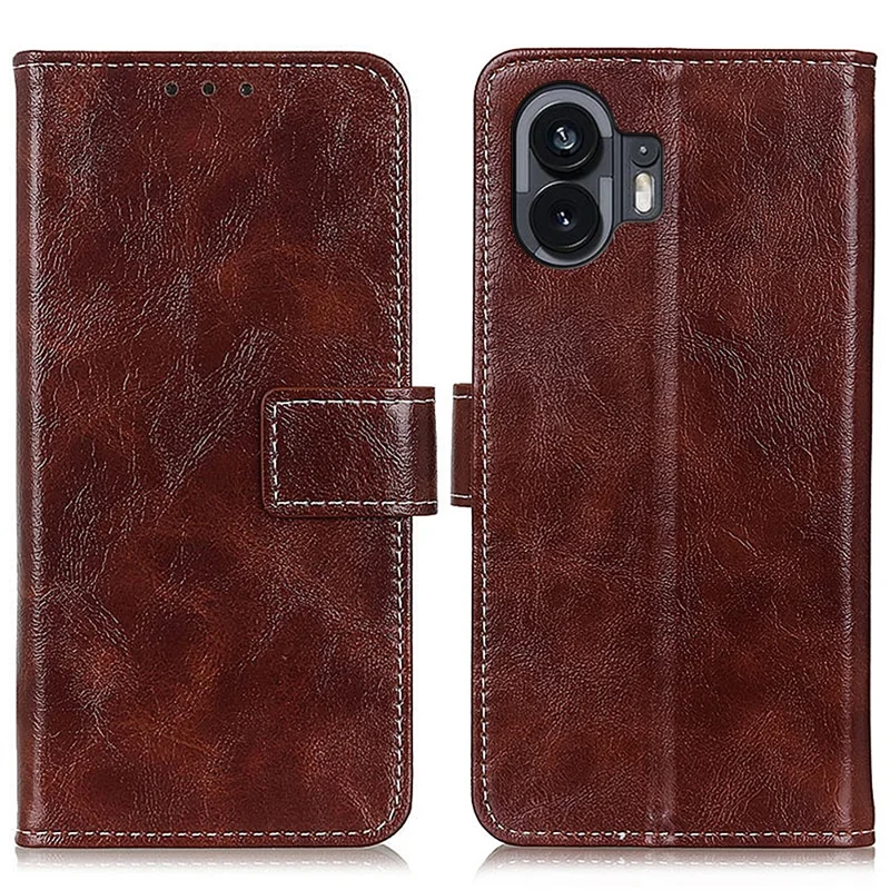 Stand Wallet Phone Cover for Nothing Phone (2) , Retro Crazy Horse Texture Leather Phone Case - Brown