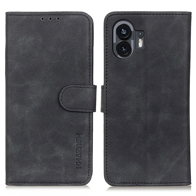 KHAZNEH Para Nada Teléfono (2) Cartera Soporte Funda de Teléfono Textura Retro Cubierta de Teléfono de Cuero - Negro
