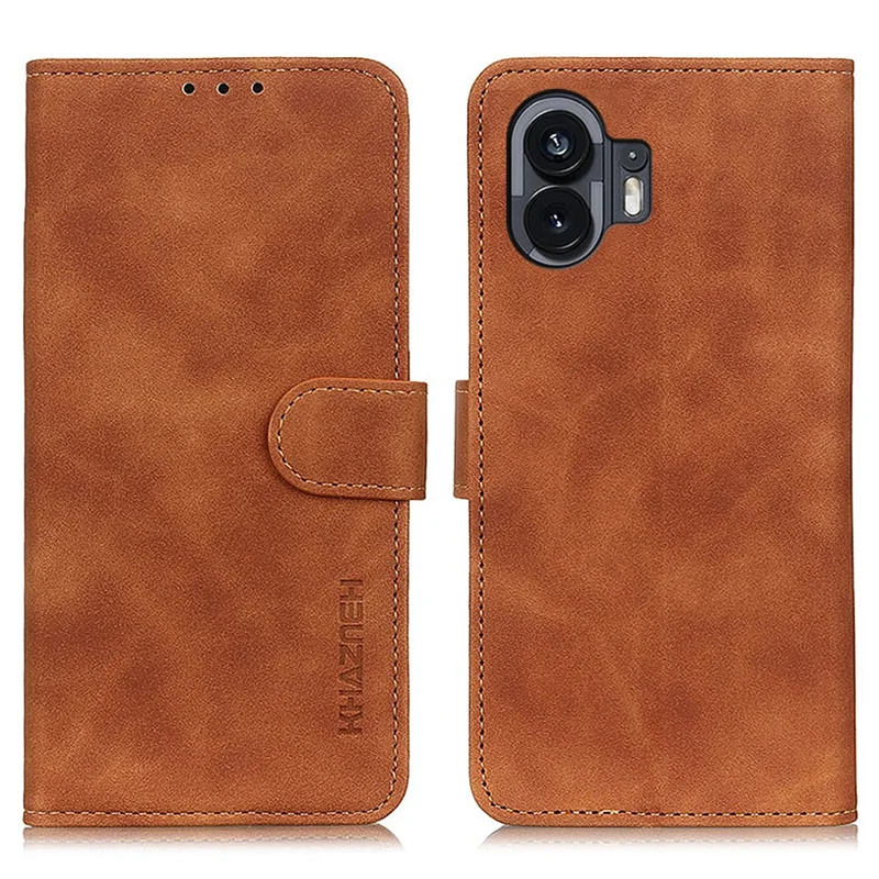 KHAZNEH For Nothing Phone (2) Wallet Stand Phone Case Retro Texture Leather Phone Cover - Brown