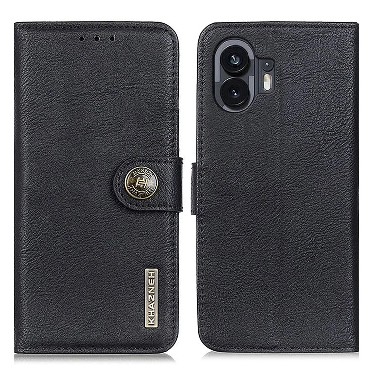 KHAZNEH PU Leather Phone Cover for Nothing Phone (2) , Cowhide Texture Case with Stand Wallet - Black