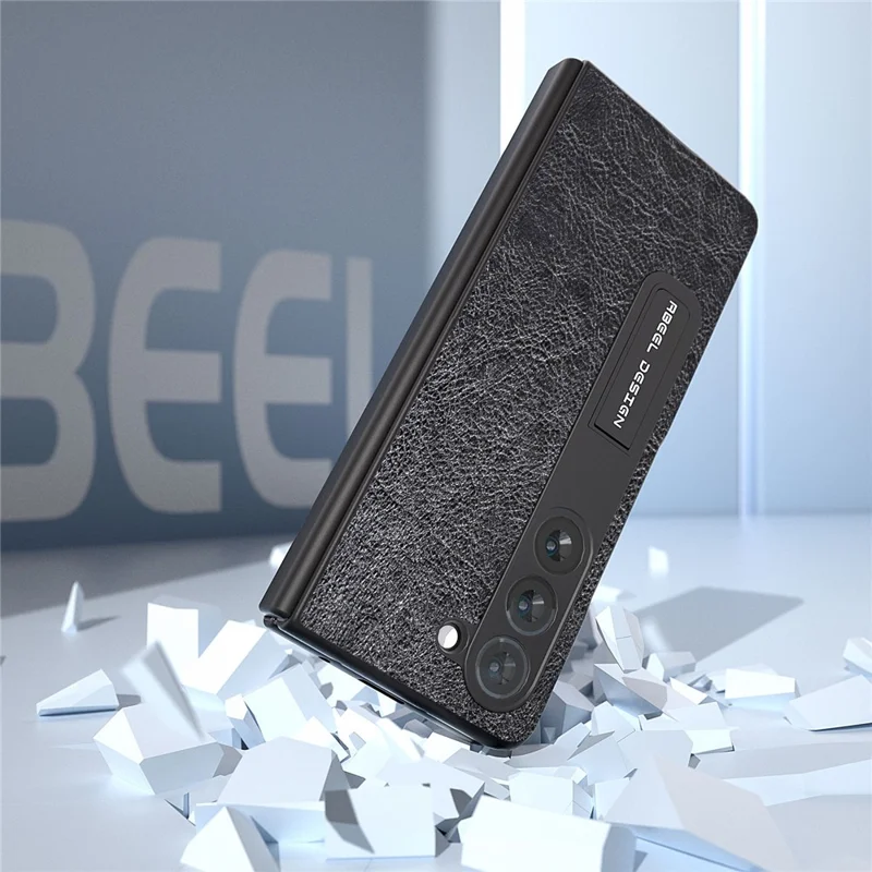 ABEEL For Samsung Galaxy Z Fold5 5G Retro Litchi Texture Protective Cover PU Leather+PC Kickstand Phone Case with Screen Protector - Black