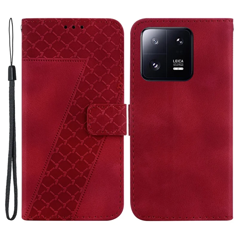 PU Leather Phone Case for Xiaomi 13 Pro 5G 7-Shape Imprinted Wallet Stand Cover - Red
