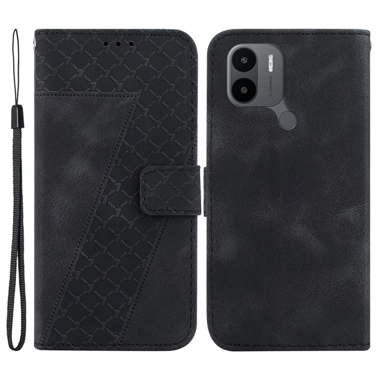 Pour Xiaomi Poco C50 4G / Poco C51 4G / Redmi A1+ 4G / A2+ 4G 7-Shape Imprinted Leather Cover Wallet Stand Phone Case - Noir