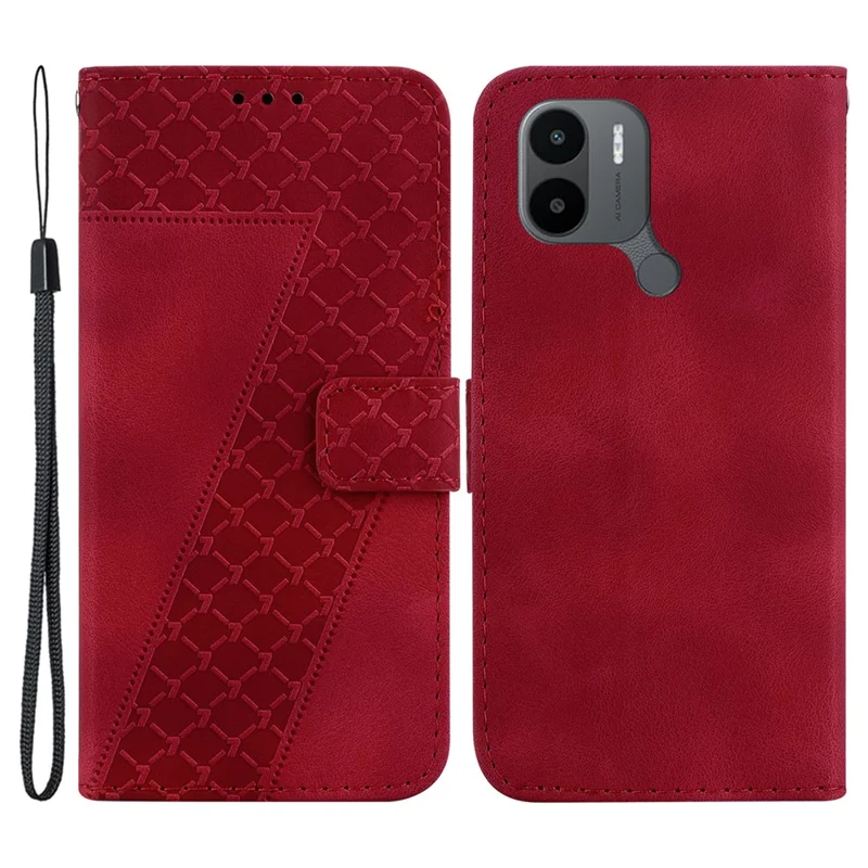 For Xiaomi Poco C50 4G / Poco C51 4G / Redmi A1+ 4G / A2+ 4G 7-Shape Imprinted Leather Cover Wallet Stand Phone Case - Red
