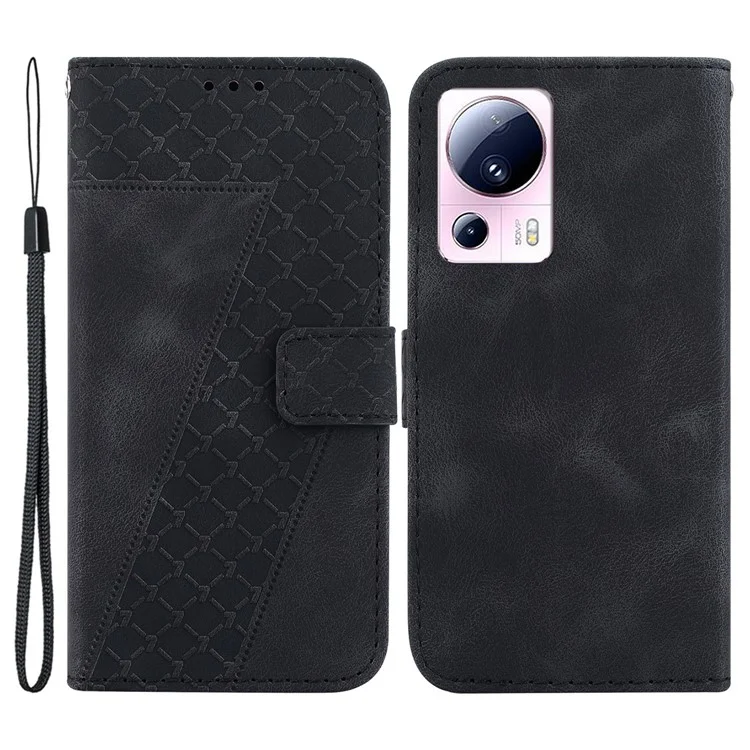 For Xiaomi 13 Lite / Civi 2 5G Hands-free Stand Leather Phone Case Imprinted Wallet Cover - Black