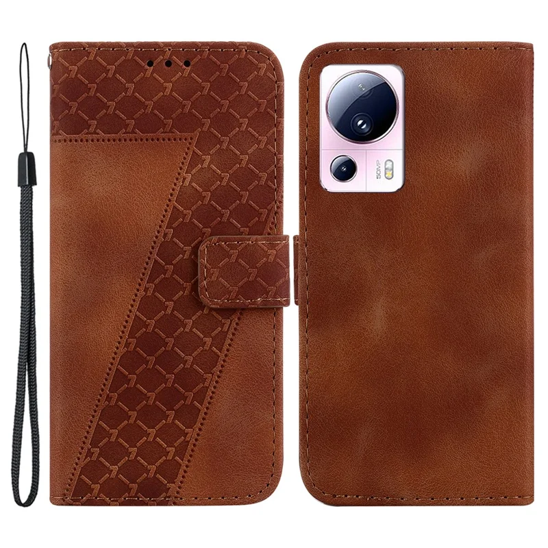 For Xiaomi 13 Lite / Civi 2 5G Hands-free Stand Leather Phone Case Imprinted Wallet Cover - Brown