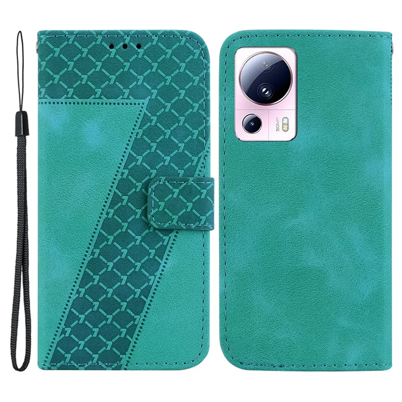 For Xiaomi 13 Lite / Civi 2 5G Hands-free Stand Leather Phone Case Imprinted Wallet Cover - Green