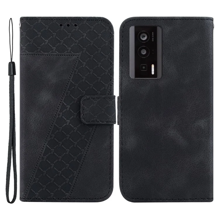 Per Xiaomi Poco F5 Pro 5G / Redmi K60 Pro 5G / K60 5G Custodia in pelle PU con supporto a forma di 7 - Nero