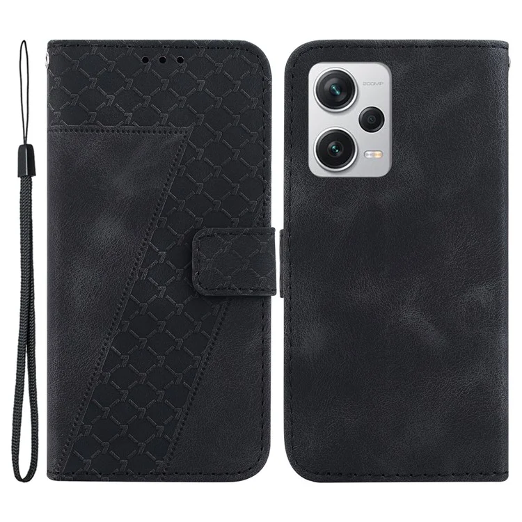 Para Xiaomi Redmi Note 12 Pro+ 5G 7-Shape Imprinted Wallet Stand Phone Case Anti-fall Leather Shell - Negro