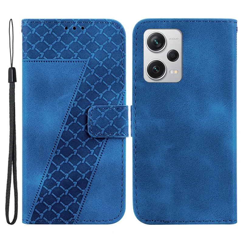 For Xiaomi Redmi Note 12 Pro+ 5G 7-Shape Imprinted Wallet Stand Phone Case Anti-fall Leather Shell - Dark Blue