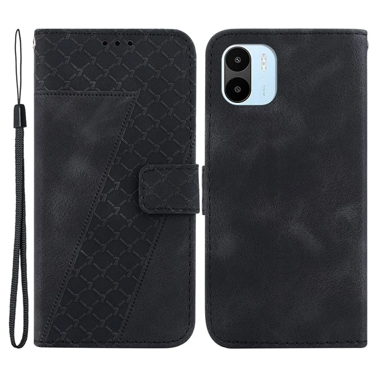 Capa de Couro PU para Xiaomi Redmi A1 4G / A2 4G Capa de Telefone - Padrão Flor 7 Pontos Carteira de Suporte - Preto
