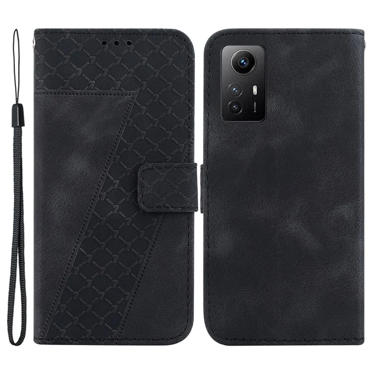 For Xiaomi Redmi Note 12S 4G 7-Shape Imprinted Anti-drop Phone Cover Flip Leather Wallet Stand Case - Black
