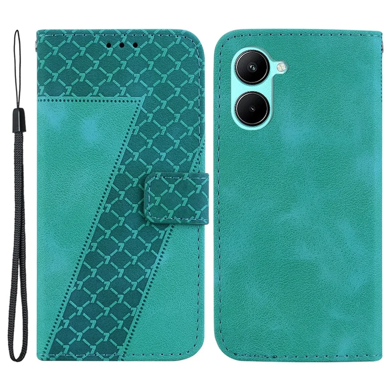 For Realme C33 4G / C33 2023 4G 7-Shape Imprinted Smartphone Case Anti-drop Leather Wallet Stand Cover - Green