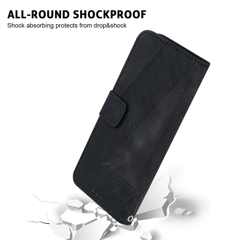 Anti-drop Phone Cover für Realme C35 4G 7-Shape geprägte Leder-Wallet-Hülle mit Ständer - Schwarz