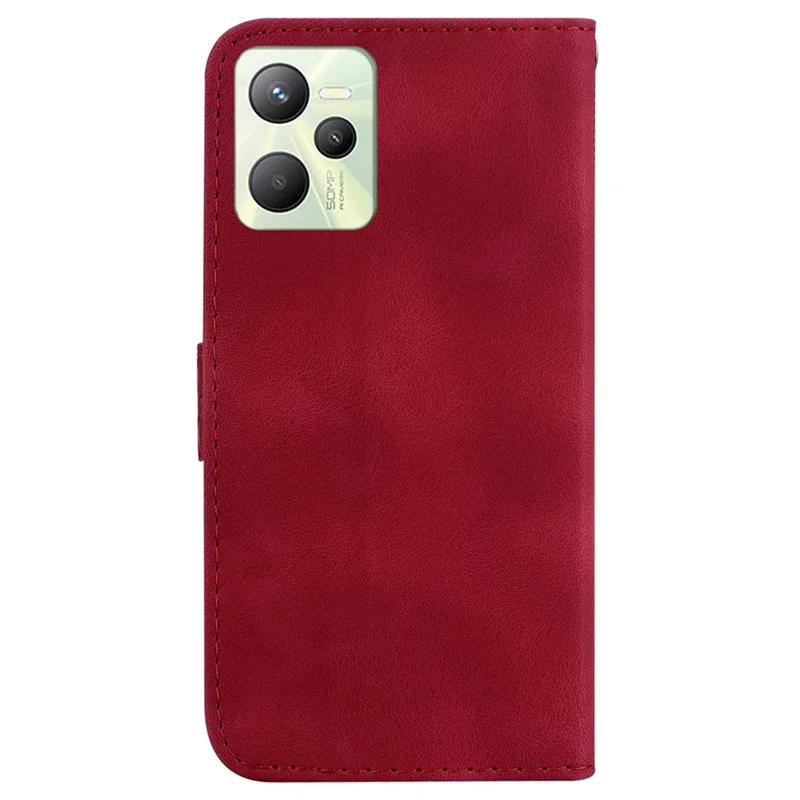 Anti-drop Phone Cover for Realme C35 4G 7-Shape Imprinted Leather Wallet Case with Stand - Red