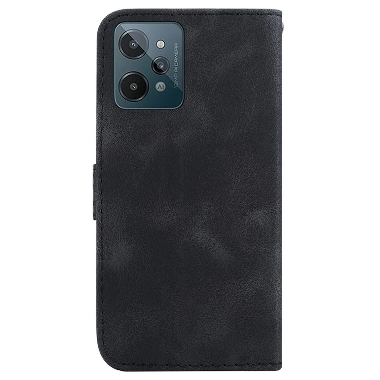 For Realme C31 Magnetic Flip Phone Cover PU Leather+TPU Shell Stand Imprinted Wallet Case - Black