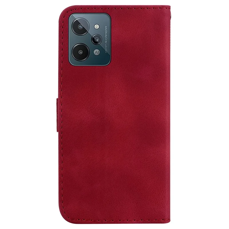 For Realme C31 Magnetic Flip Phone Cover PU Leather+TPU Shell Stand Imprinted Wallet Case - Red