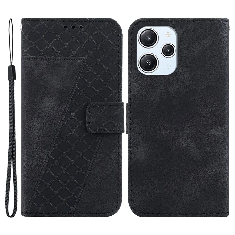 Para Xiaomi Redmi 12 4G 7-Shape Imprinted Leather Cell Phone Case Funda Protectora de Cartera con Soporte - Negro