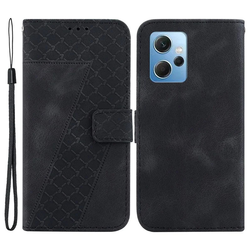 Para Xiaomi Redmi Note 12 4G 7-Shape Imprinted Protective Case Leather Wallet Stand Phone Cover - Preto