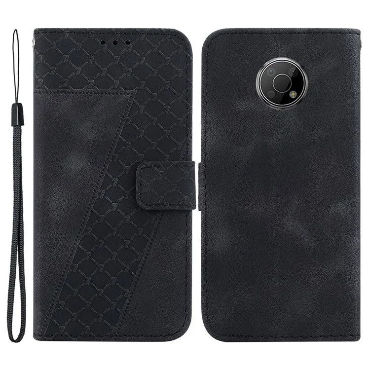 For Nokia G300 7-Shape Imprinted Shockproof Case Leather Wallet Foldable Stand Phone Cover - Black