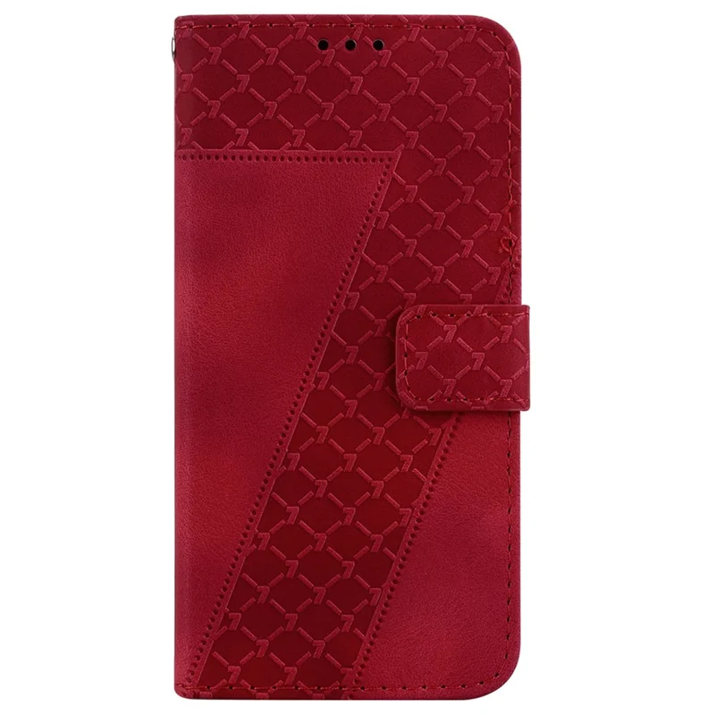 Leather Wallet Case for Oppo A57 (2022) 5G / A57s 4G / A57 4G / A77 4G / A77 5G / A77s 4G / K10 5G / A57e 4G / Realme Q5i / V23 5G / Narzo 50 5G , 7-Shape Imprinted Stand Phone Cover - Red