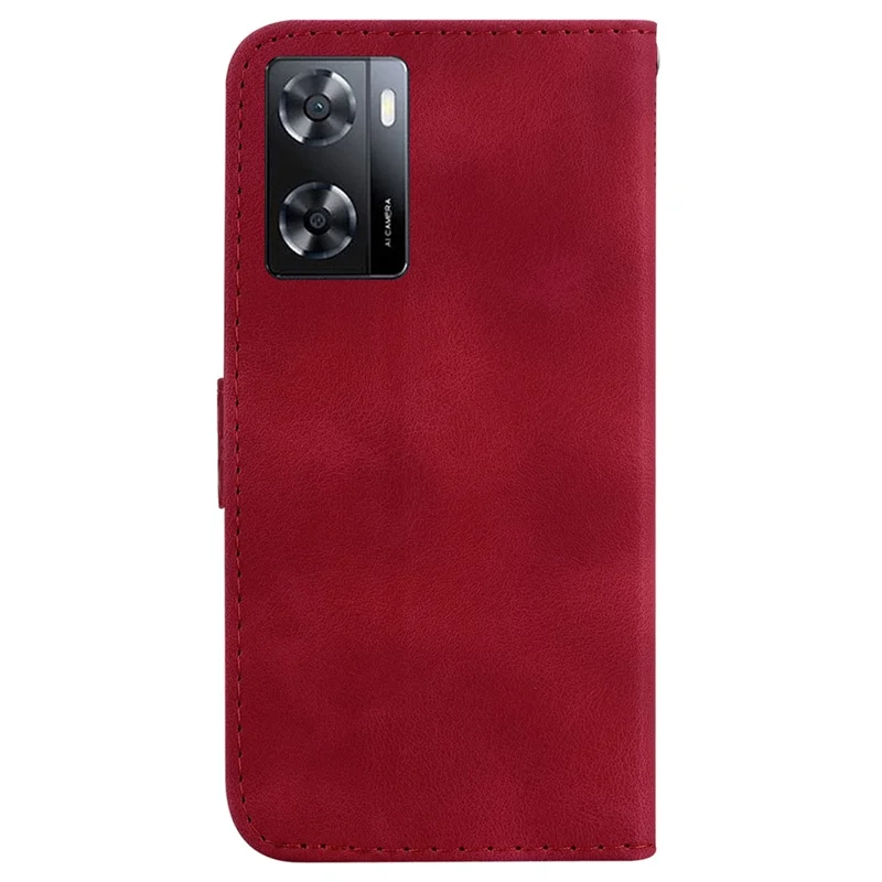 Leather Wallet Case for Oppo A57 (2022) 5G / A57s 4G / A57 4G / A77 4G / A77 5G / A77s 4G / K10 5G / A57e 4G / Realme Q5i / V23 5G / Narzo 50 5G , 7-Shape Imprinted Stand Phone Cover - Red