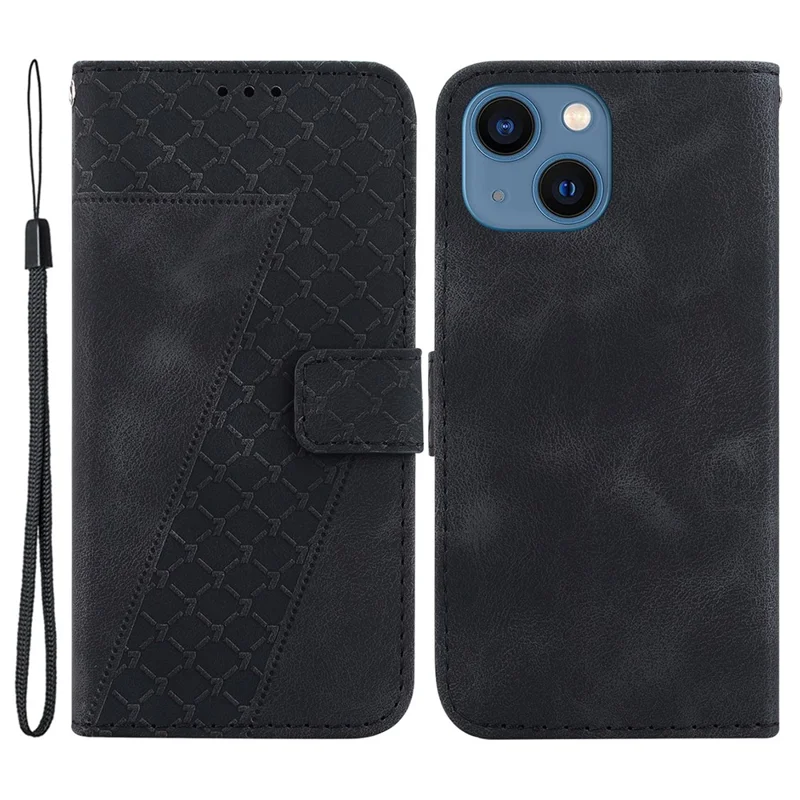 PU Leather Phone Case for iPhone 15 Plus , Stand Imprinted Pattern Wallet Phone Shell Cover - Black